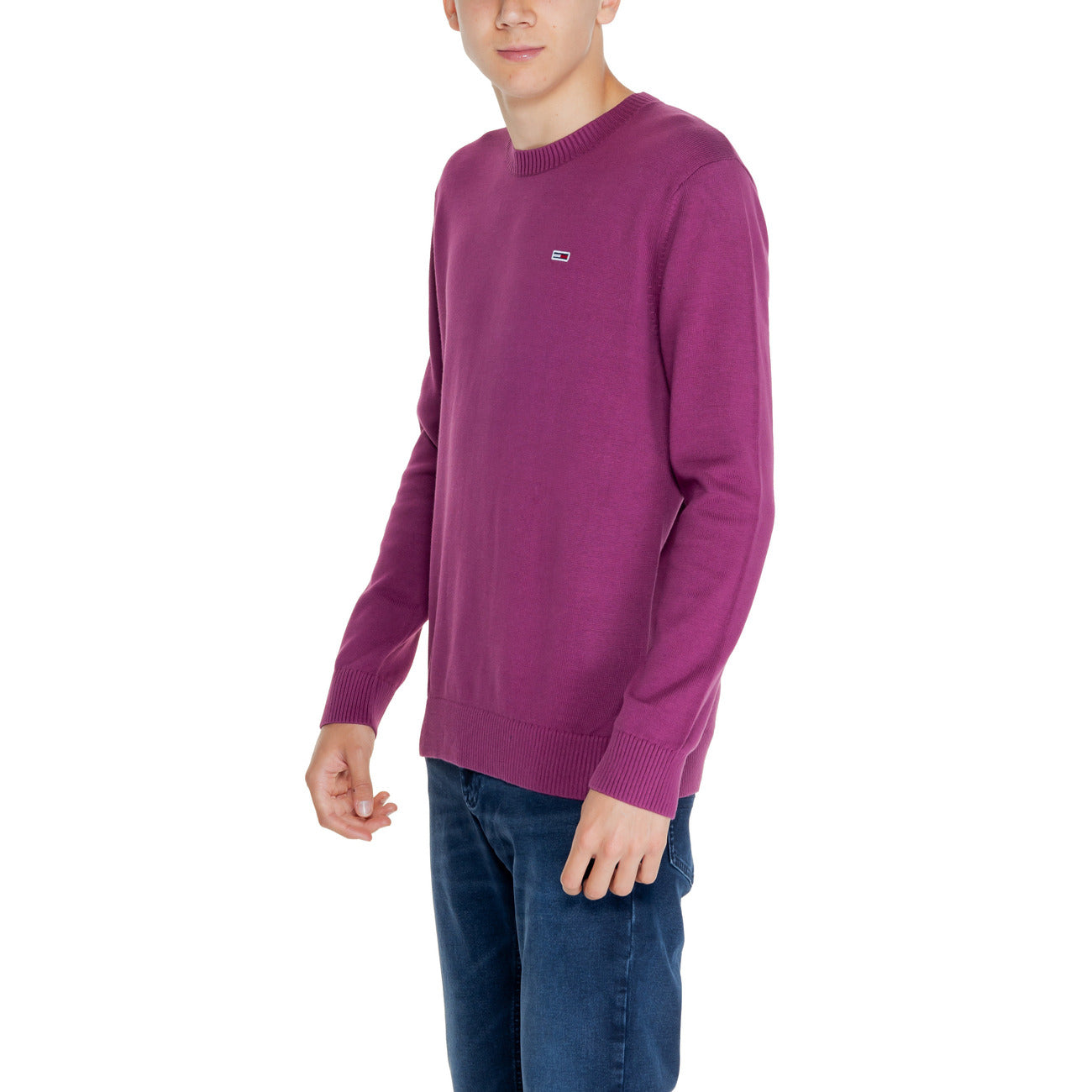 Tommy Hilfiger Jeans Maglia Uomo Viola Scollo Tondo Manica Lunga Cotone Organico Autunno Inverno DM0DM18895