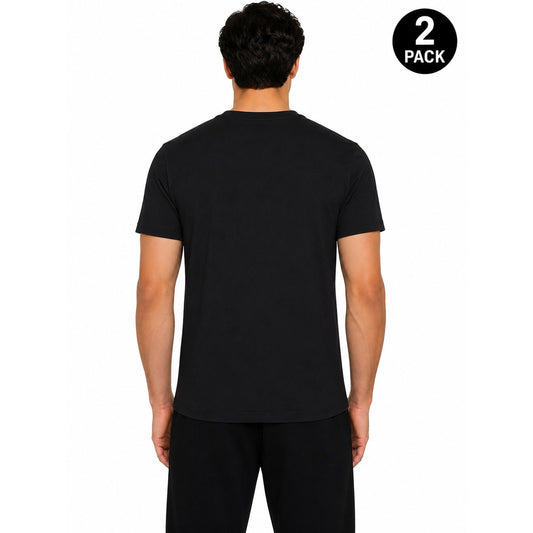 Pack T-shirt Intime Nere Uomo Roberto Cavalli; Tessuto 95% cotone e 5% elastan. Taglio stretch anatomico, scollo girocollo e maniche corte. Logo sul petto e monogramma RC sulla manica, stile luxury continuativo. Vista posteriore 