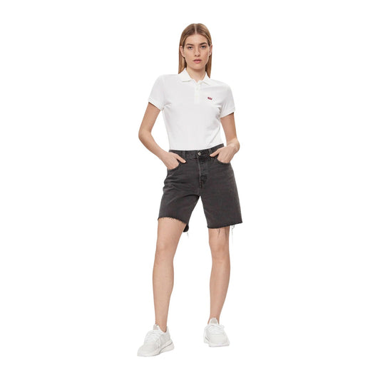 Polo Levi's donna bianca modello 52599-0000. Maglietta a maniche corte tipo polo in cotone stretch bianco con colletto classico, scollatura a tre bottoni e micro logo sul petto, stile casual e sportivo.
