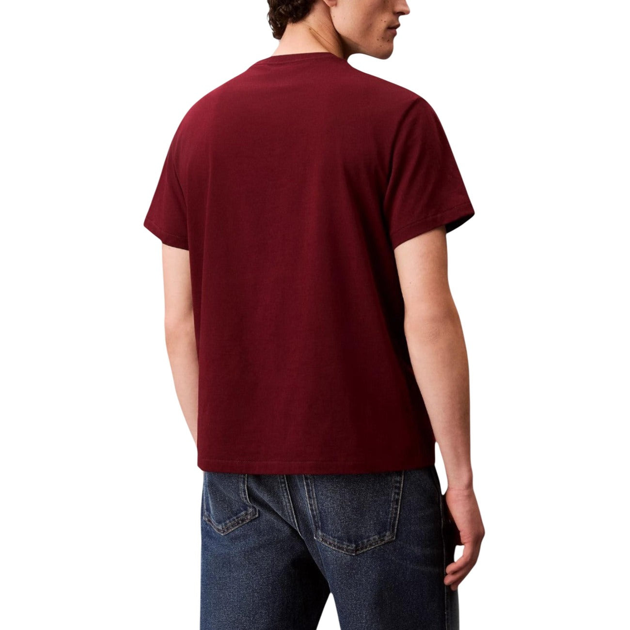 Calvin Klein Jeans T-Shirt Uomo Bordeaux Manica Lunga Scollo Tondo Cotone 100% Autunno Inverno LV04RC275G