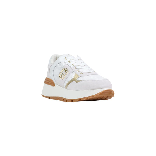 Sneakers Liu-Jo Amazing 43; Bianco, Mix Ecopelle e Suede. Suola flatform 4 cm, logo laterale metallico, traspirante. Calzata confortevole 4 stagioni. Vista frontale 