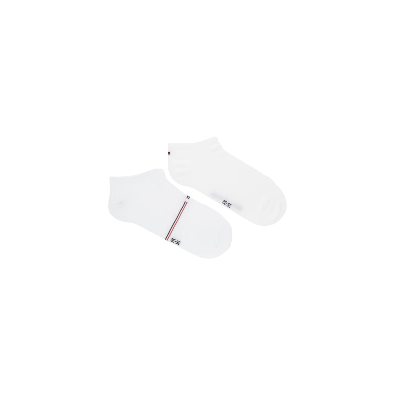 Pack 2 Paia Calzini Sneaker Tommy Hilfiger Mesh; Bianco. 72% Viscosa, 27% Poliammide, 1% Elastam. Trama a rete traspirante, effetto seta, bordo a righe sottili. Frontale 