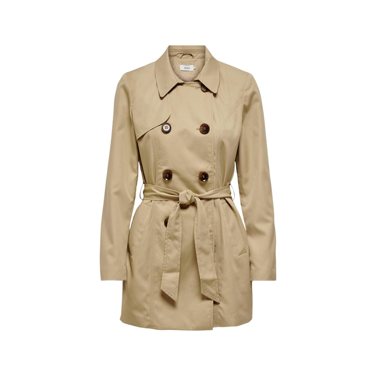 Giacca Only donna beige trench con bottoni doppiopetto - vista frontale

