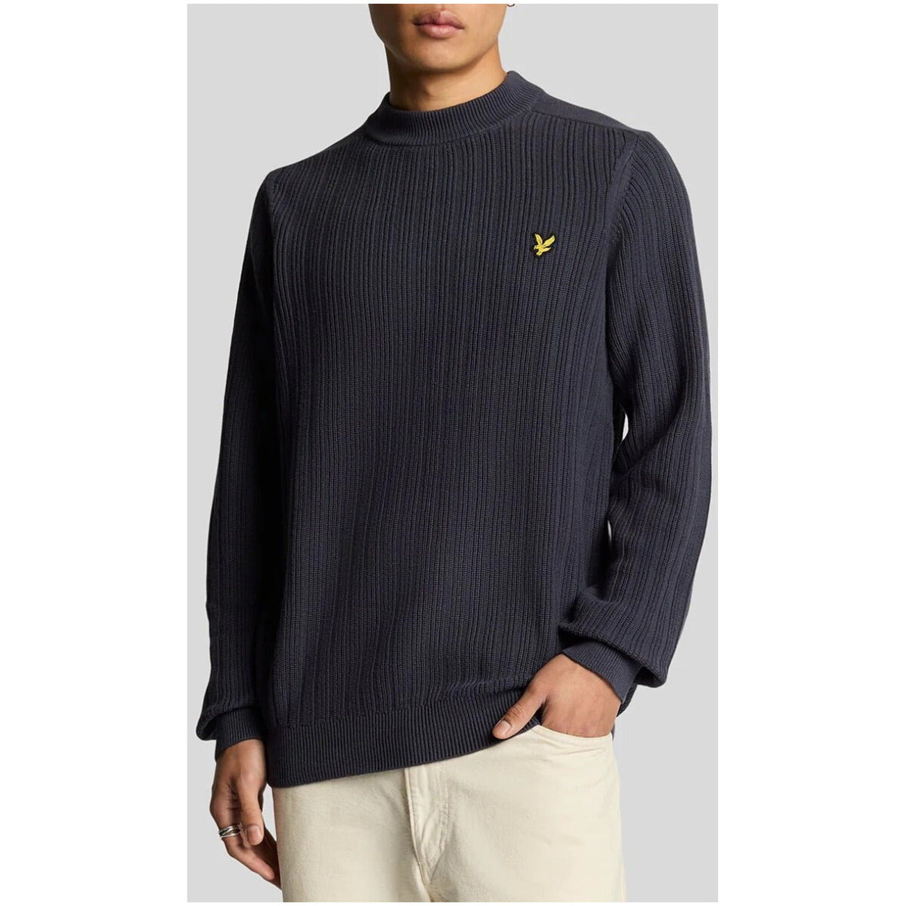 Lyle & Scott Maglia Uomo Nera con Maniche Lunghe Scollo Tondo in Cotone 100% KN2130V