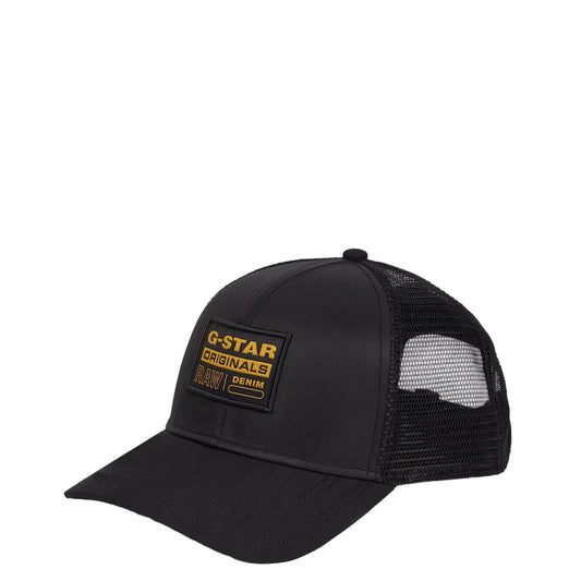 G-Star Embro Baseball Trucker Black; cappello con rete, colore nero, chiusura regolabile con fibbia. Il classico intramontabile per un look urban pulito Vista frontale 