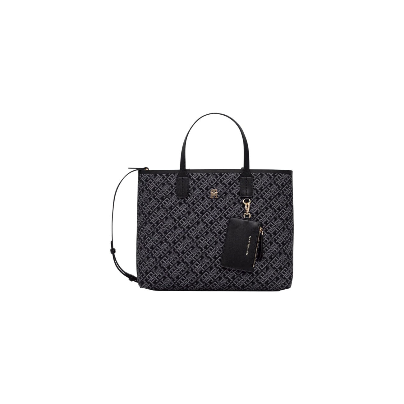 Tommy Hilfiger Borsa Donna Nero Stampa Tasca Interna Mano Tracolla Ecopelle 100% Autunno Inverno AW0AW17685