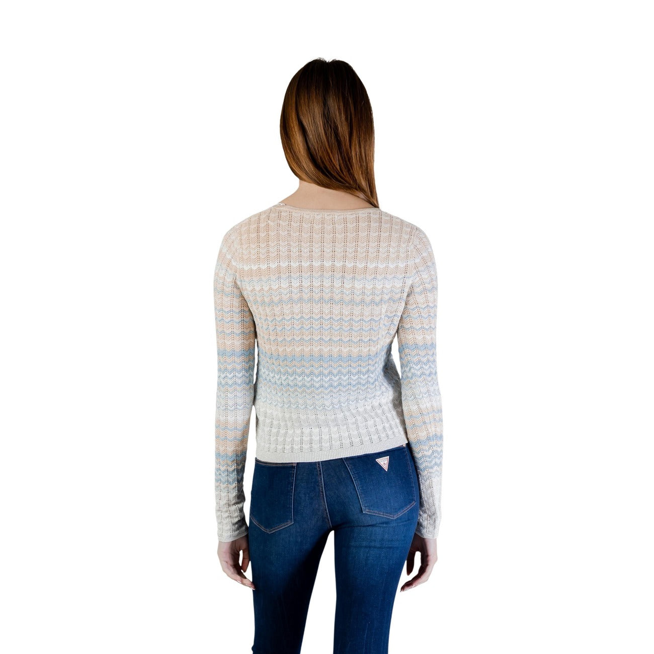 Cardigan donna Guess LS ROSALYN COVER SHOULDER SWTR beige in viscosa con maniche lunghe primavera estate - vista posteriore
