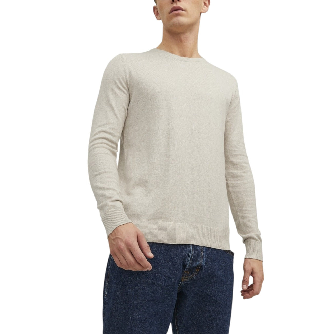 Jack & Jones Maglia Uomo Beige Manica Lunga Cotone Nylon Viscosa Primavera Estate 12208364