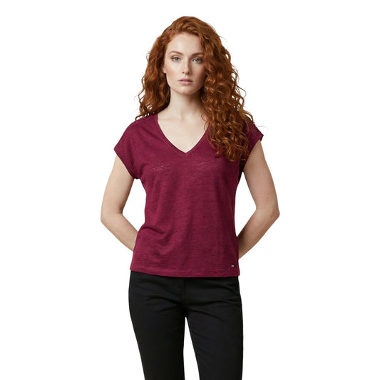 T-shirt Morgan De Toi Viola; 53% Poliestere Riciclato, 47% Viscosa Sostenibile. Scollo a V, fantasia melange, vestibilità morbida. Tessuto leggero e traspirante, stile casual-raffinato. Vista frontale 