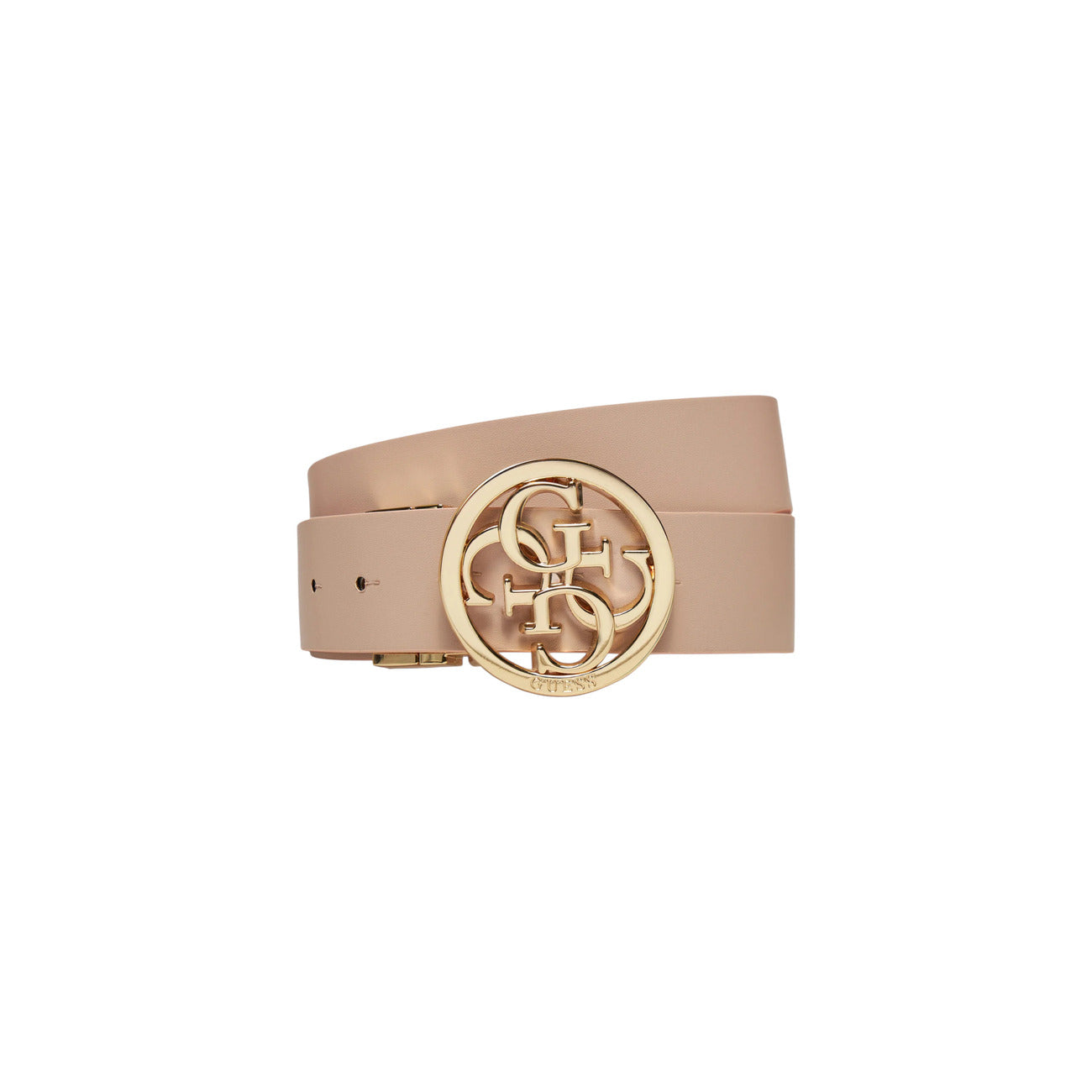 Cintura Bianca Reversibile Donna Guess Noelle; Larghezza 3 cm, lunghezza 98 cm. Tessuto 100% poliestere logato con fibbia rettangolare in metallo dorato. Design regolabile double-face, stile casual-luxury 4 stagioni. Frontale 