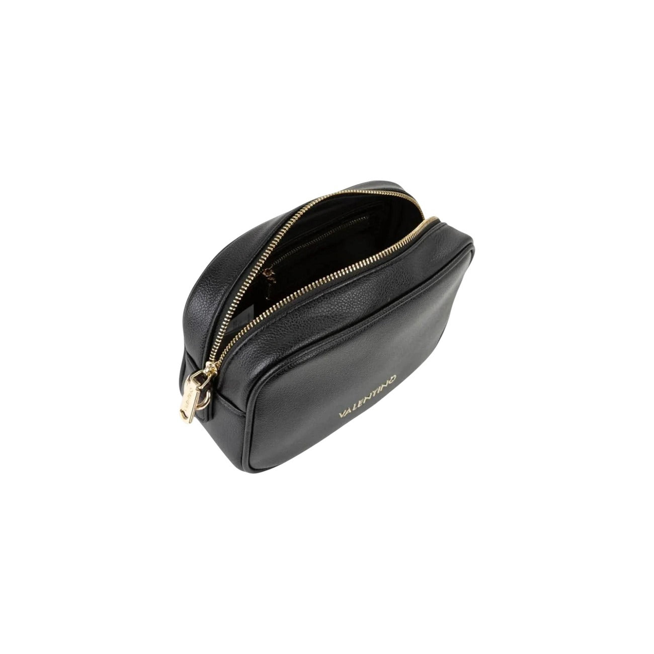 Borsa Piccola Nera Donna Valentino Bags Doris; Misure 7x14x6 cm. Tessuto 100% poliuretano martellato stile camera bag con chiusura a zip. Tracolla in nastro regolabile logata a contrasto, stile casual 4 stagioni. Vista aperta 