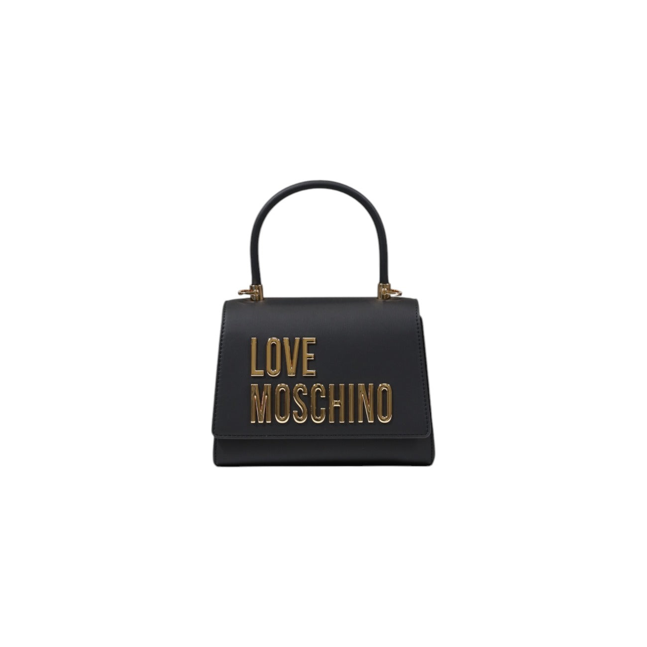 Borsa Love Moschino donna nera a mano modello JC4024PP1. Borsetta piccola ed elegante in ecopelle nera con manico rigido e logo lettering dorato stile casual chic, glam e cerimonie. 