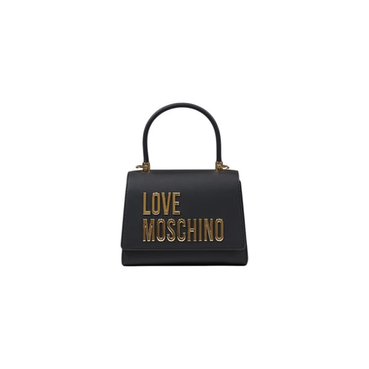 Borsa Love Moschino donna nera a mano modello JC4024PP1. Borsetta piccola ed elegante in ecopelle nera con manico rigido e logo lettering dorato stile casual chic, glam e cerimonie. 