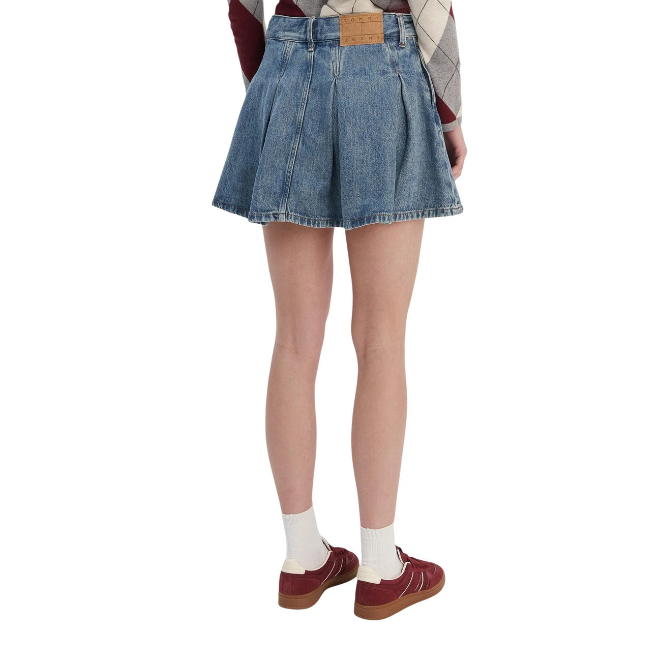 Gonna Tommy Hilfiger Jeans donna blu in jeans - vista posteriore retro indossata da modello
