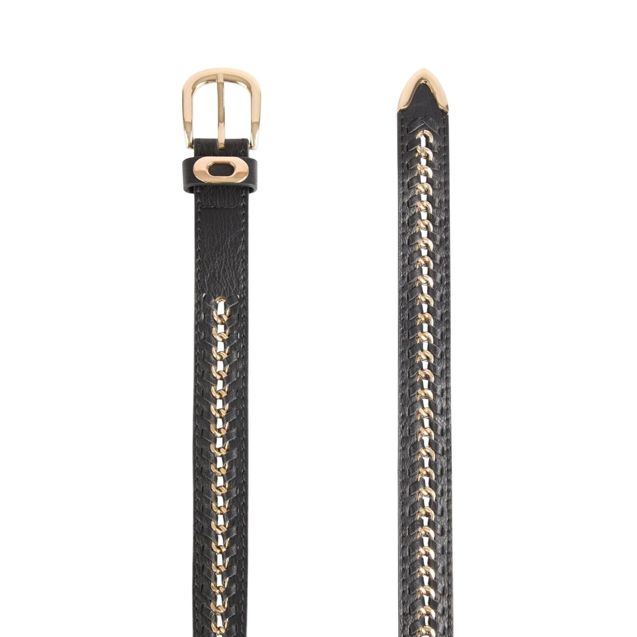 Cintura Morgan De Toi in poliuretano nero con fibbia dorata donna 106x3x0.3 cm 100% poliuretano - vista frontale dettaglio fibbia 