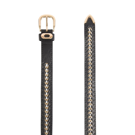 Cintura Morgan De Toi in poliuretano nero con fibbia dorata donna 106x3x0.3 cm 100% poliuretano - vista frontale dettaglio fibbia 