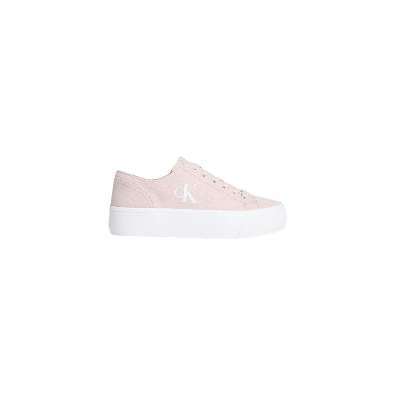 Calvin Klein Graz Sneaker Platform; tomaia in tela di cotone, suola 3 cm, tecnologia Airfit®. La sneaker logata leggera e flessibile con plateau. Colore rosa chiaro. Vista laterale 