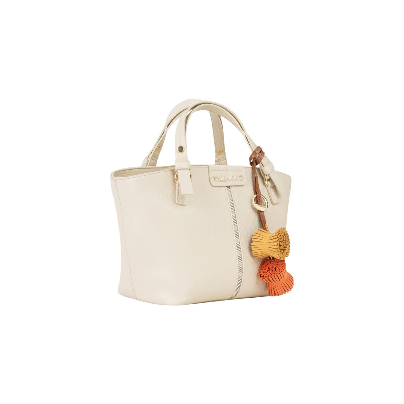 Borsa Valentino Bags VBS9OV05; 100% poliuretano soft-touch. Doppio manico, tracolla logata regolabile, charm removibili. Borsa a mano e a spalla capiente e di tendenza. Colore beige chiaro  Vista frontale 