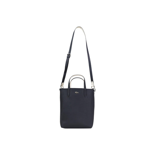 Dettaglio borsa Lacoste ANNA donna nera con chiusura a cerniera e logo coccodrillo applicato