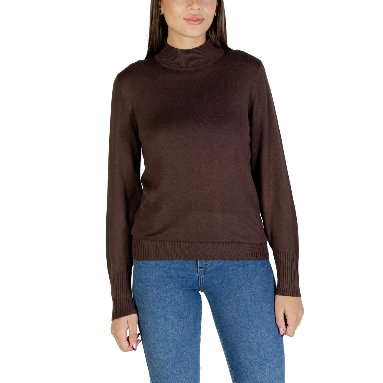 Ichi Maglioncino Donna Bianco Maniche Lunghe - Maglia Viscosa Nylon Scollo Alto