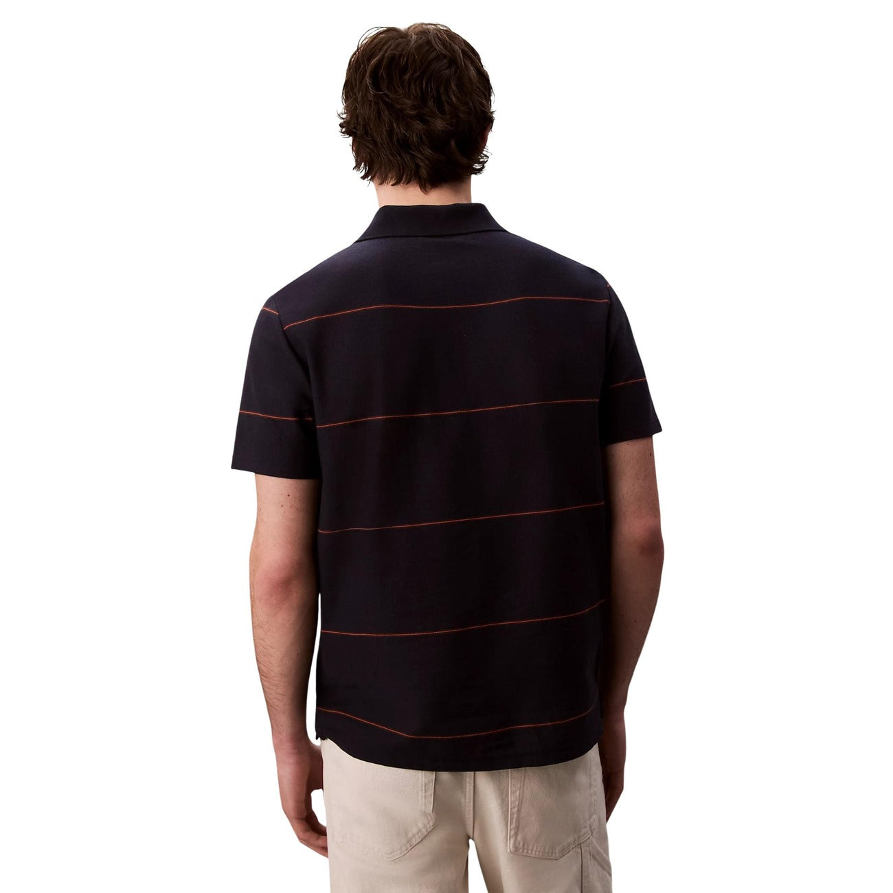 Calvin Klein Jeans Polo Uomo Blu Righe Bottoni Maniche Corte Scollo Tondo Colletto Classico - Polo Cotone