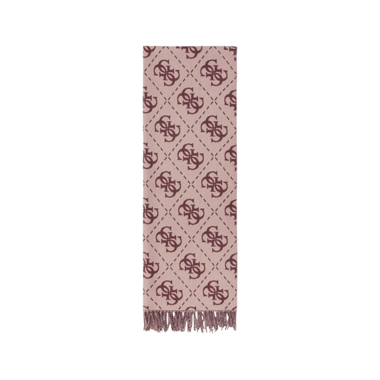 Sciarpa Guess donna logo all over AW5217 VIS03. Stola invernale bicolore in maglia morbida con loghi Guess, estremità con frange e misure 94x100 cm, collezione autunno inverno. Rosa