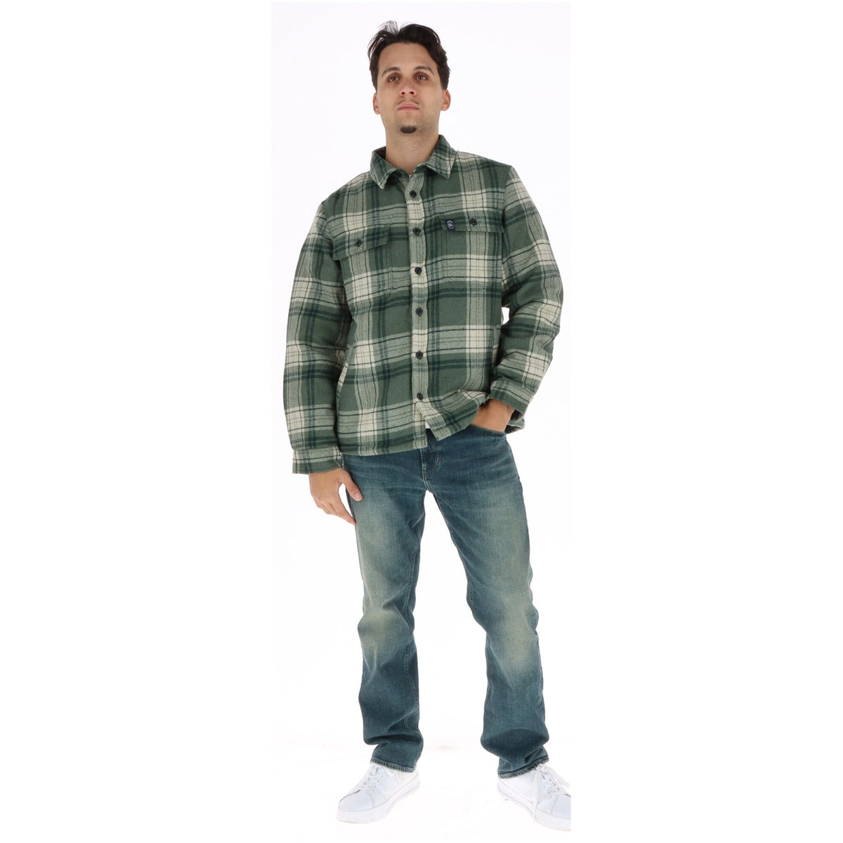 Giacca camicia uomo Superdry – Overshirt a quadri verde in misto lana M4011191A.
