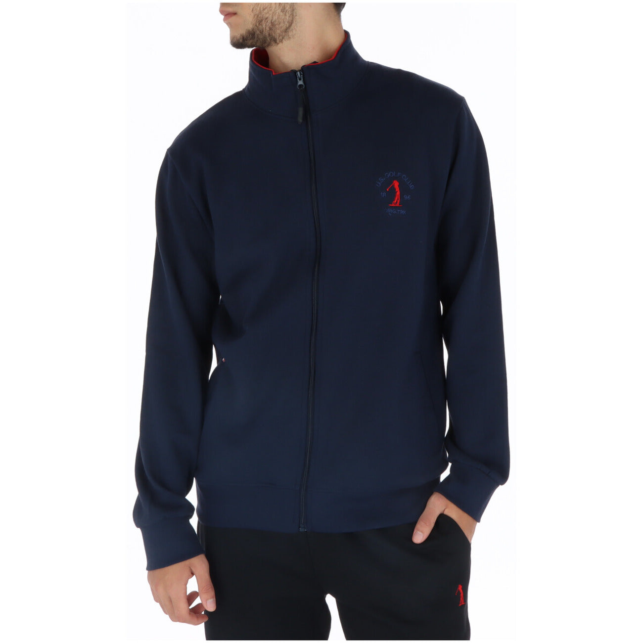 U.s. Golf Club Felpa Zip Uomo Azzurra Cerniera Maniche Lunghe Tasche Anteriori Cotone 80% Poliestere 20% F441432
