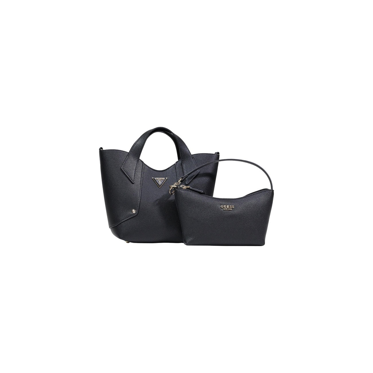 mini borsa a mano Guess Darcy con logo in poliuretano nero. Vista frontale 