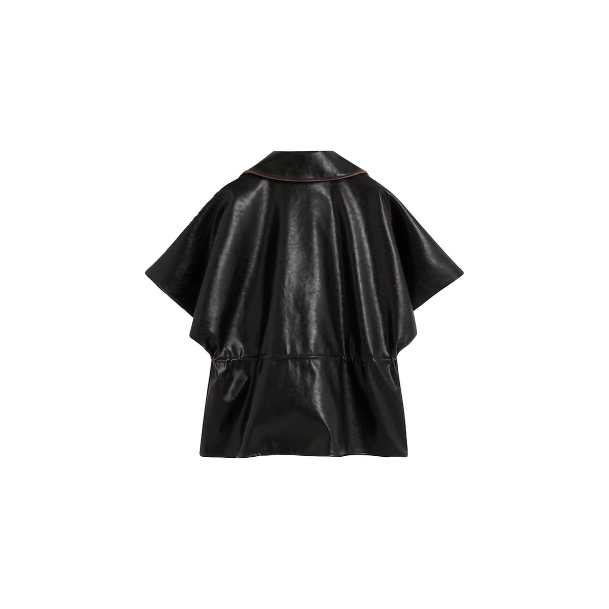 Giacca poncho nera donna Desigual effetto pelle – Poncho similpelle con colletto e coulisse Desigual 26WAIP022000U.
