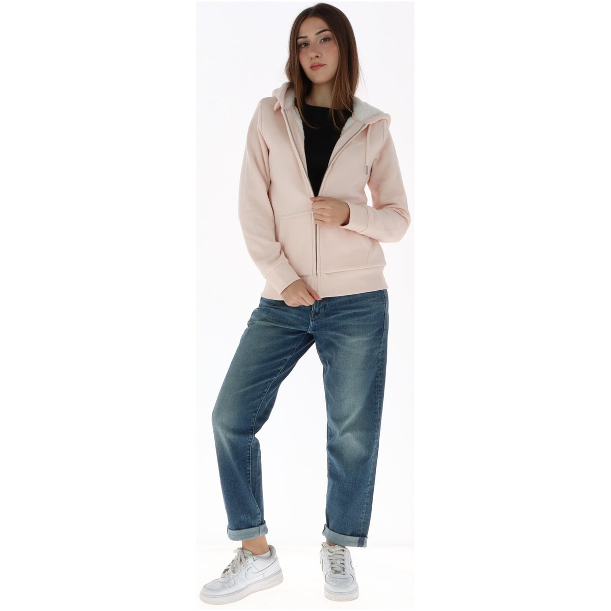 Felpa rosa con zip e cappuccio donna Superdry – Felpa foderata in pelliccia Borg W2012781A.