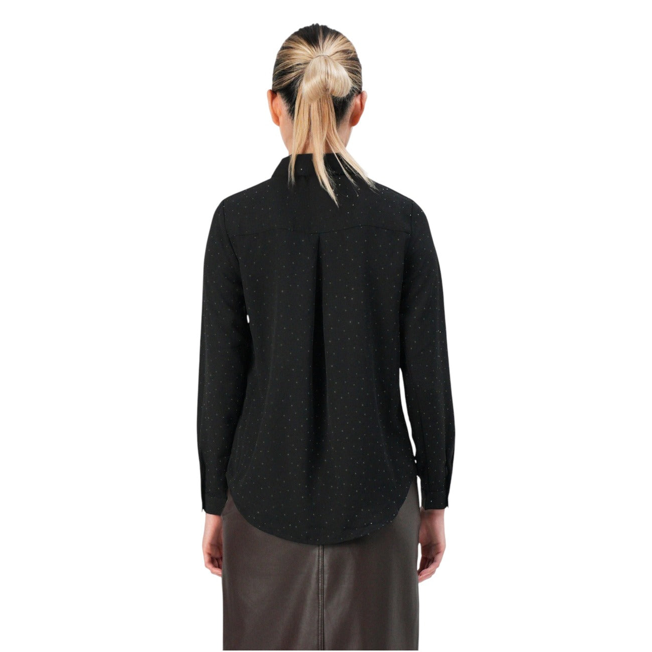 Only Camicia Donna Nera a Pois con Bottoni Maniche Lunghe Colletto Classico - Camicia Poliestere Scollo Tondo