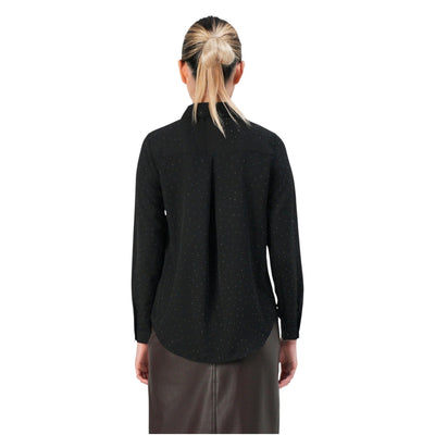 Only Camicia Donna Nera a Pois con Bottoni Maniche Lunghe Colletto Classico - Camicia Poliestere Scollo Tondo