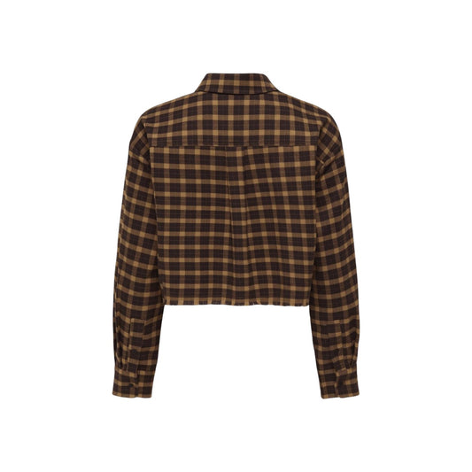 Only Camicia Donna Marrone a Quadri con Bottoni Maniche Lunghe - Camicia Poliestere Viscosa Elastan