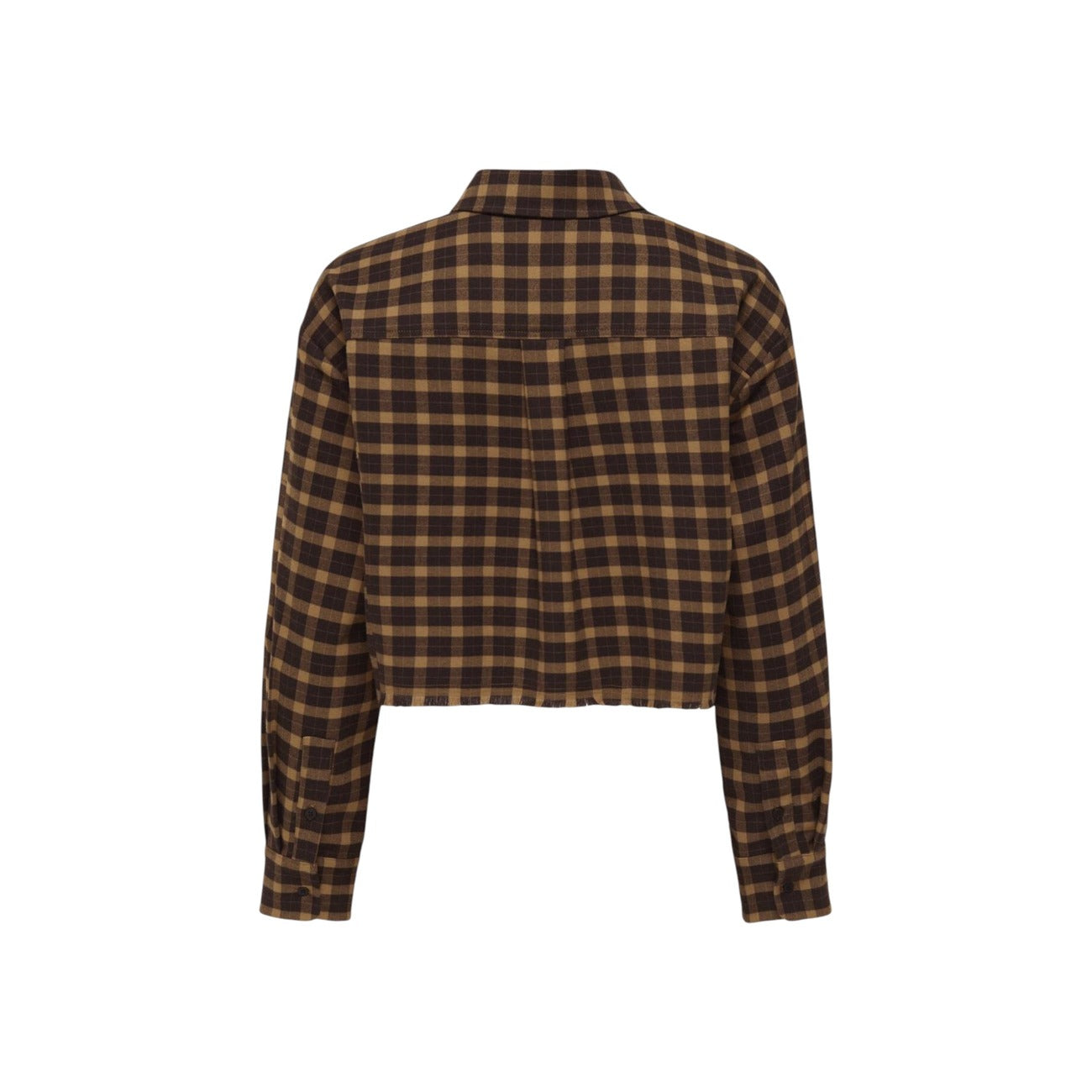 Only Camicia Donna Marrone a Quadri con Bottoni Maniche Lunghe - Camicia Poliestere Viscosa Elastan