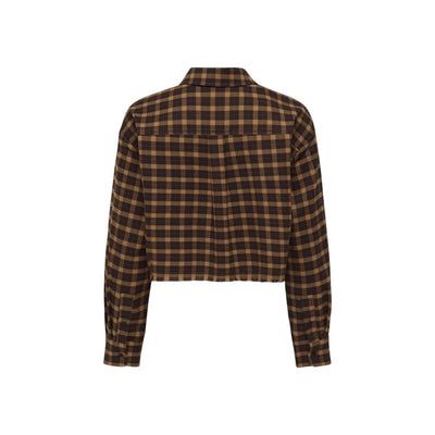 Only Camicia Donna Marrone a Quadri con Bottoni Maniche Lunghe - Camicia Poliestere Viscosa Elastan