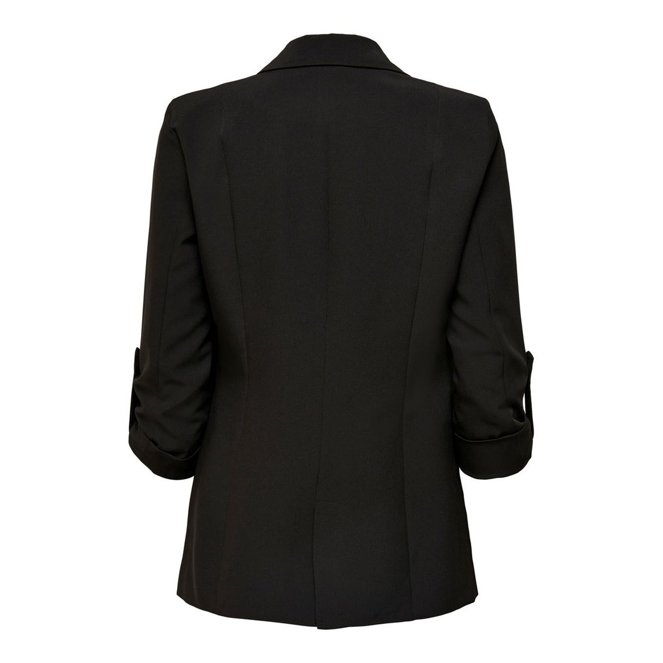 Blazer nero lungo regular fit con collo reverse; polsini con bottoni e tasche anteriori, lunghezza estesa per una silhouette contemporanea e confortevole in ogni occasione. Vista posteriore 