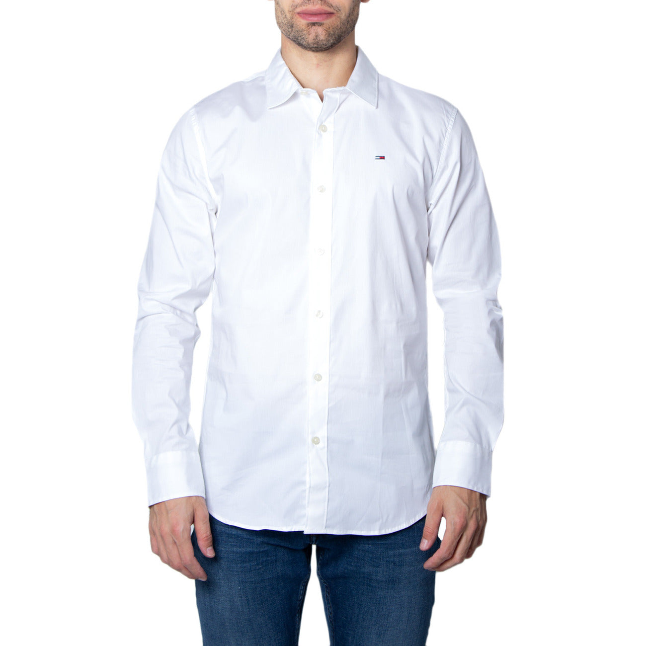 Tommy Hilfiger Camicia Uomo Bianco Monocromo Manica Lunga Bottoni Colletto Classico 97% Cotone 3% Elastan Autunno/Inverno DM0DM04405