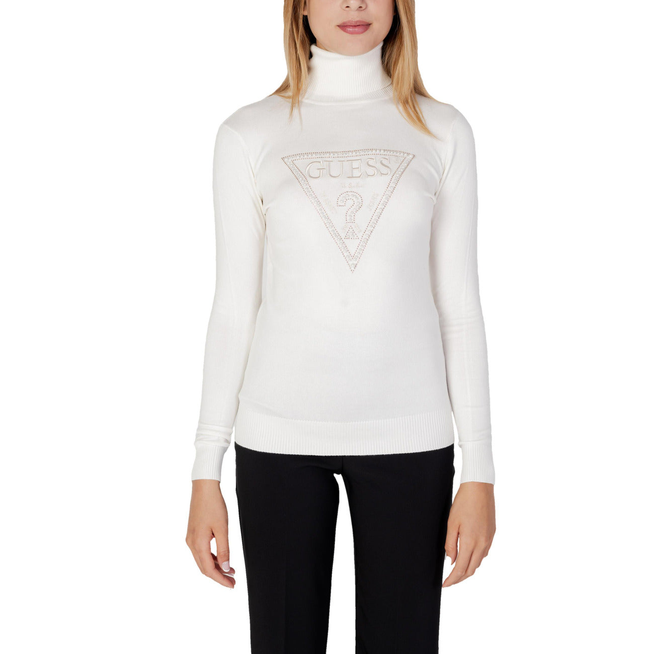 Guess Maglia Donna Viola in 82% Viscosa 16% Poliammide 2% Elastan a Manica Lunga con Scollo Alto W3BR23Z2NQ2