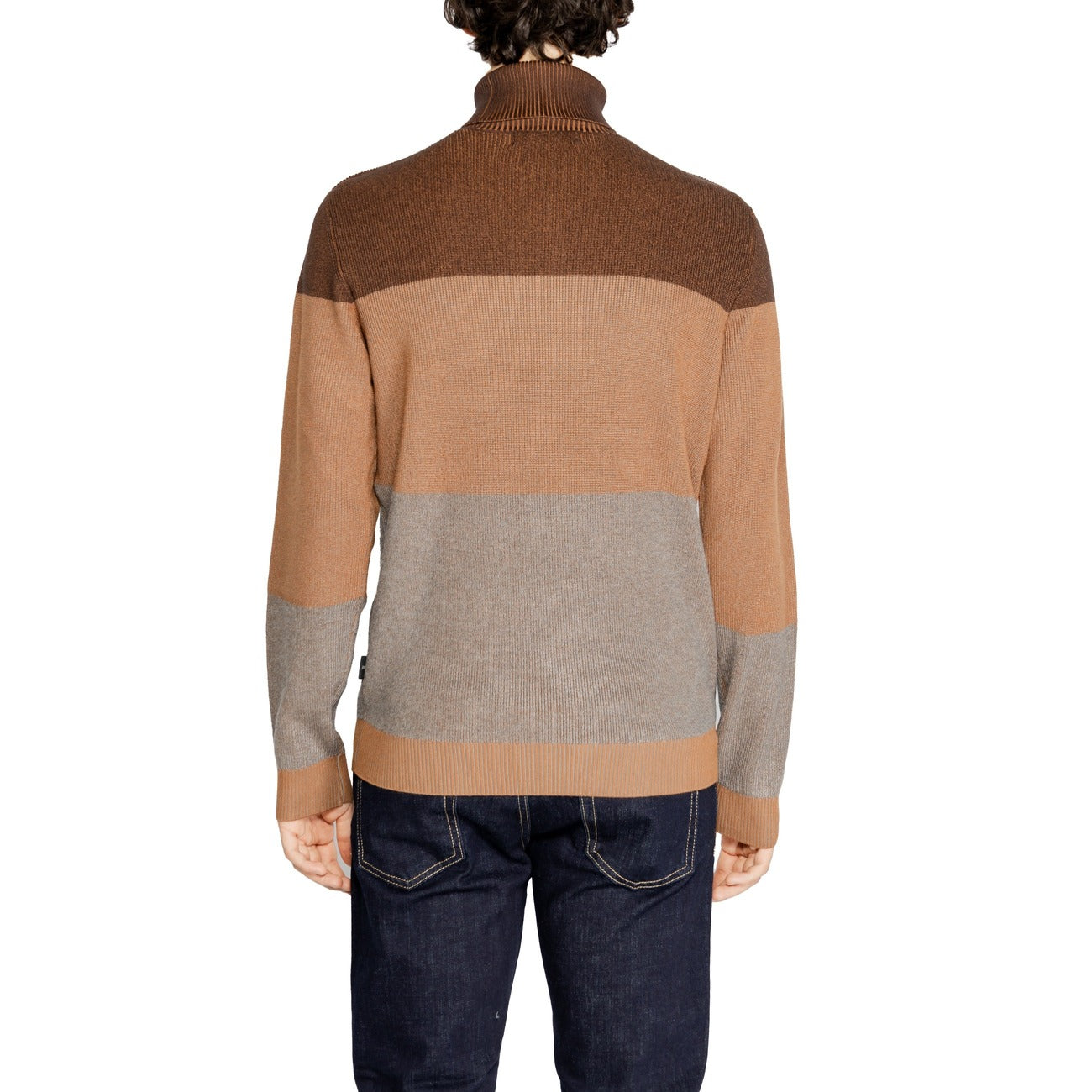 Hamaki-ho Maglia Uomo Marrone a Righe Collo Alto Manica Lunga Autunno Inverno MI3108H