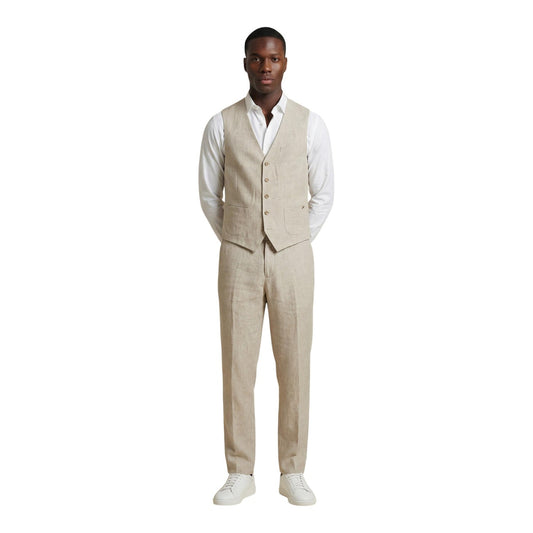 Pantaloni Regular Comfort Gianni Lupo; 100% Puro Lino. Colore Beige, vestibilità rilassata, freschezza naturale superiore. Il classico estivo indispensabile per un guardaroba di classe. Figura intera 