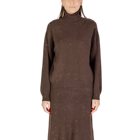 Liu Jo Maglia Donna Marrone a Pois Maniche Lunghe Scollo Alto - Maglia Viscosa Poliestere Poliammide