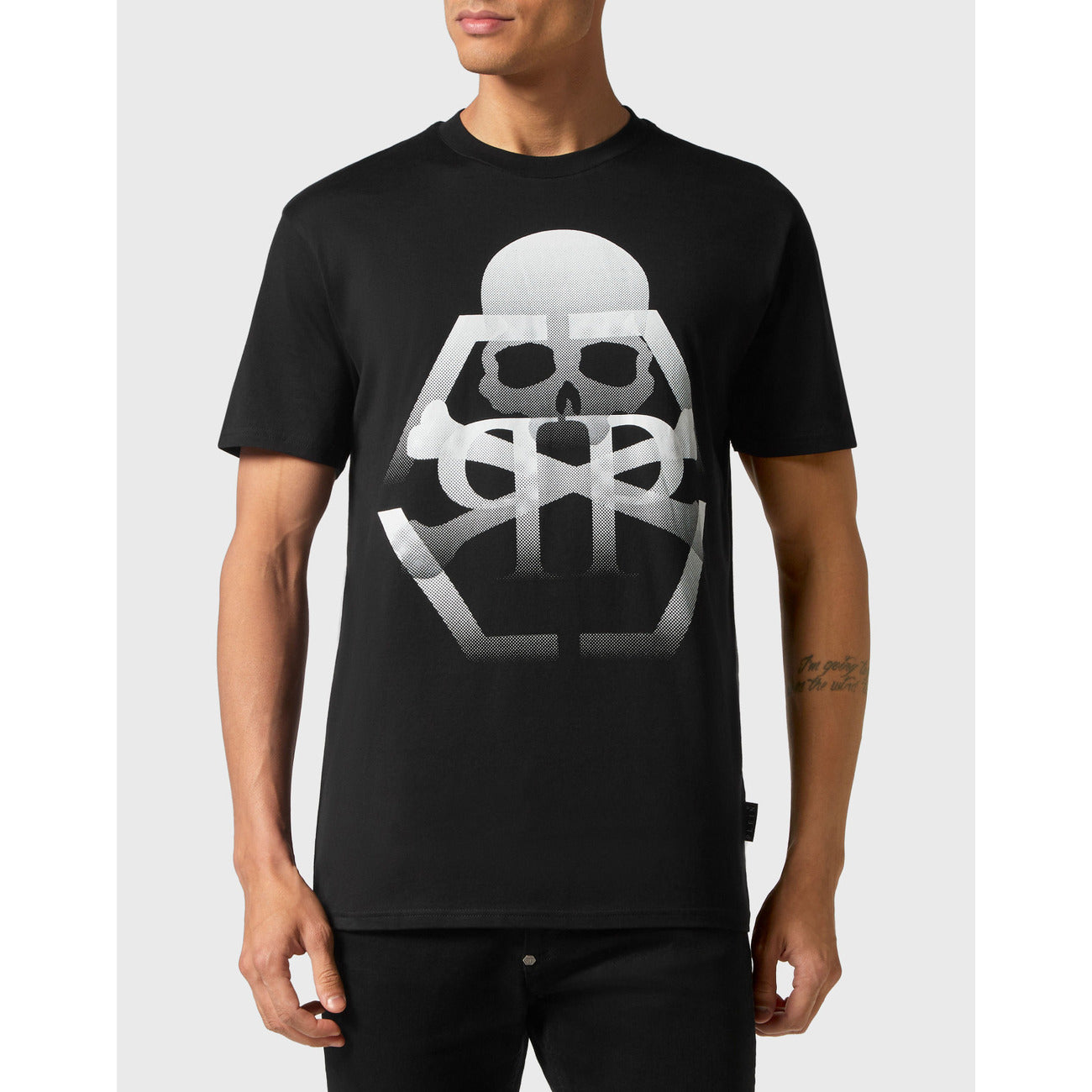 Philipp Plein T-Shirt Uomo Nera Stampa Manica Corta Scollo Tondo 100% Cotone Primavera/Estate EBO_2062