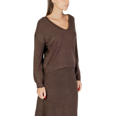 Liu Jo Maglia Donna Marrone con Strass Maniche Lunghe Scollo a V - Maglia Viscosa Poliestere Poliammide