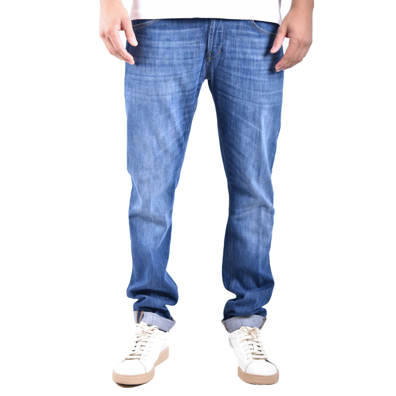 Dondup Jeans RITCHIE SKINNY IN DENIM STRETCH RESPONSABILE Uomo  Vista frontale indossati da modello 