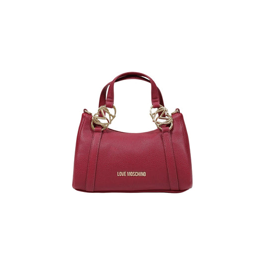 Borsa Love Moschino donna rossa a mano modello JC4015PP1. Borsetta piccola bauletto in ecopelle martellata rossa con dettagli oro a cuore sui manici e zip stile casual chic, romantico, audace e da sera.