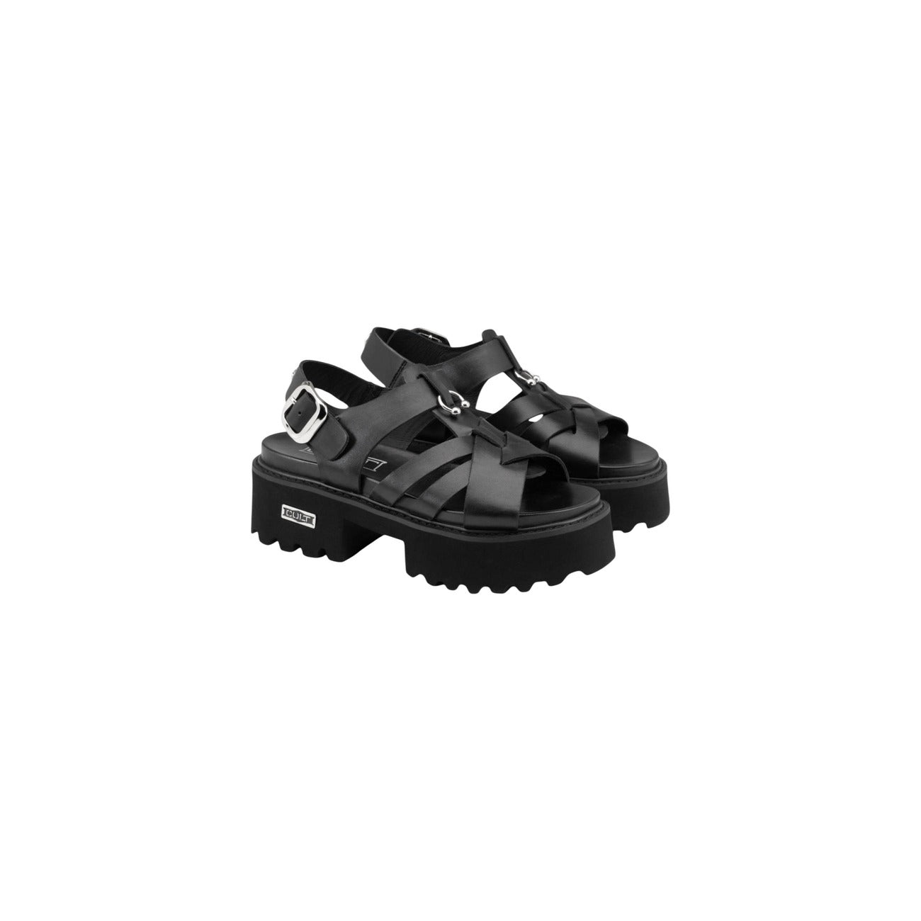 Cult Cher 4535; Sandalo Platform Intrecciato Nero. 100% Pelle, tacco 5 cm. Suola carrarmato robusta, chiusura alla caviglia, dettagli metallici iconici. Laterale 
