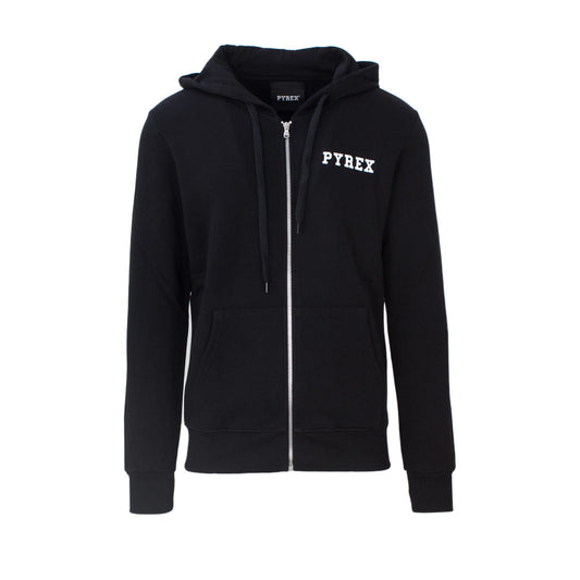 Pyrex Felpa Uomo Nera con Zip Cappuccio Stampa Maniche Lunghe in Cotone 100% Autunno/Inverno 34206