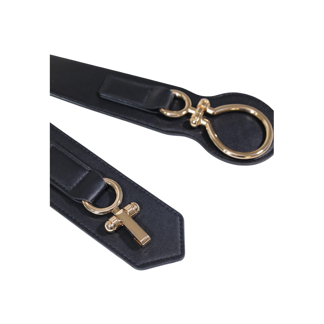 Cintura a fascia Morgan De Toi; Nero/Oro. Altezza 10 cm, 100% poliuretano. Fibbia metallica dorata, stile elegante e modellante. Ideale per definire la silhouette. Dettagli 