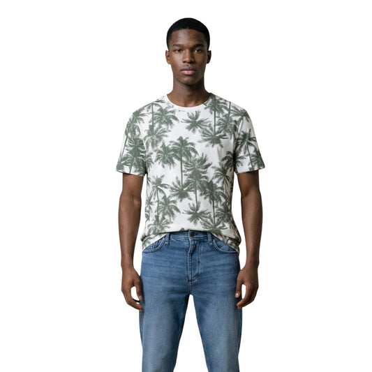 T-shirt Antony Morato uomo verde con stampa floreale maniche corte - vista frontale dettaglio indossata da modello